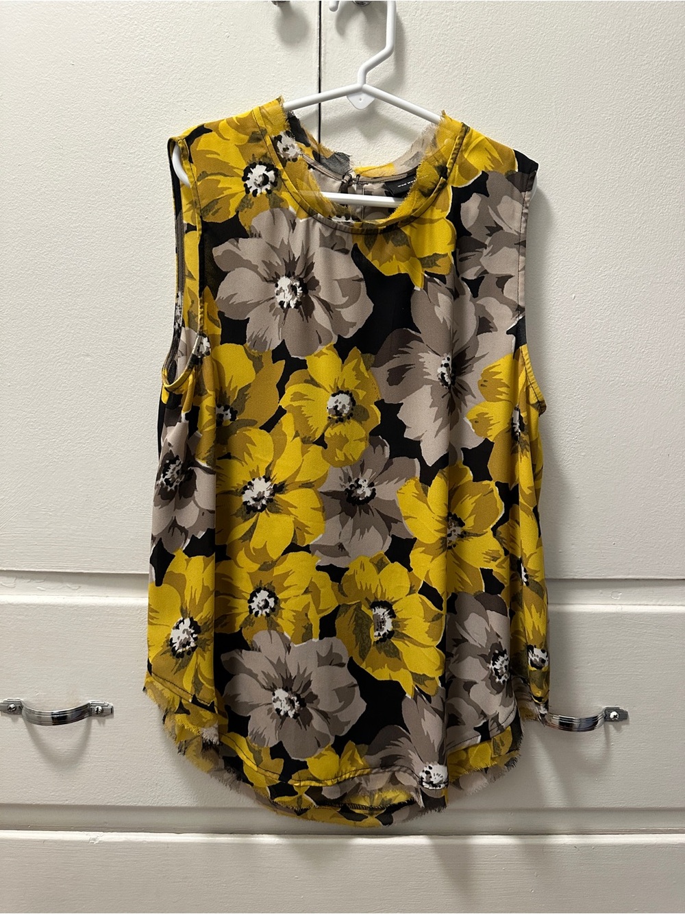 Who What Wear black, gray, yellow floral chiffon tank top - XS